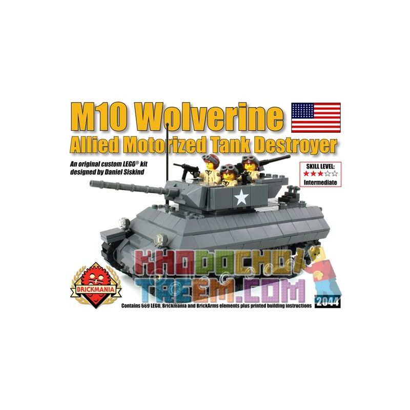 BRICKMANIA 2044 non Lego PHÁO CHỐNG TĂNG M10 bộ đồ chơi xếp lắp ráp ghép mô hình Military Army M-10 WOLVERINE Quân Sự Bộ Đội 669 khối