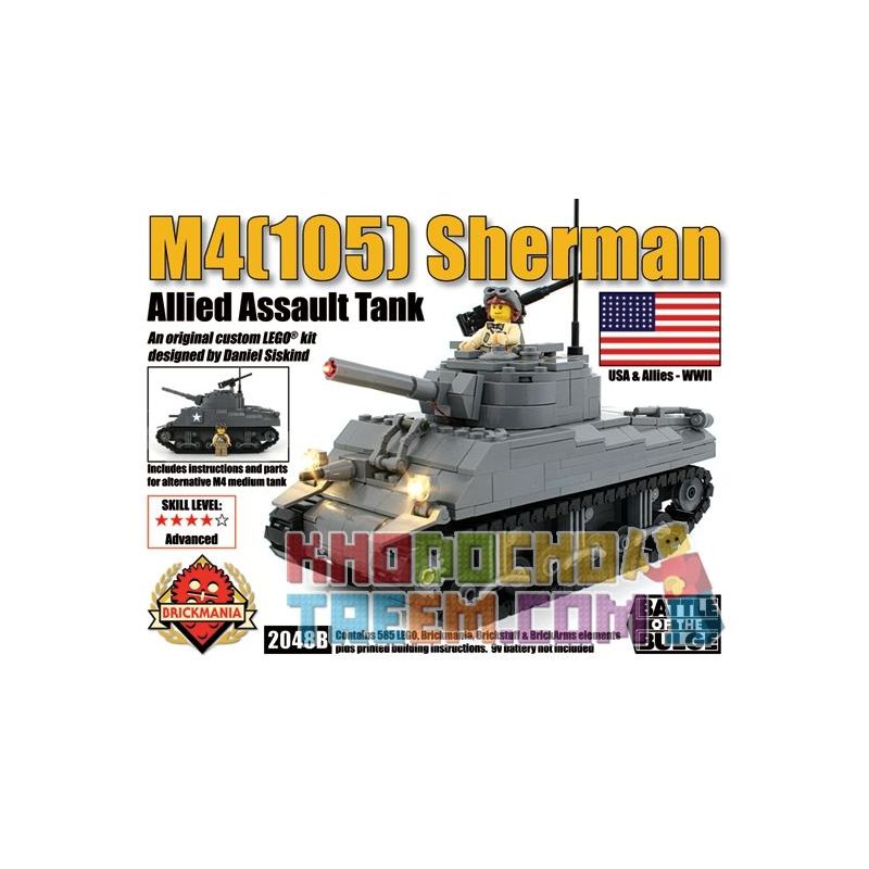 BRICKMANIA 2048B Xếp hình kiểu Lego MILITARY ARMY M4(105) Sherman Assault Tank M4 (105) Sherman Tank M4 (105) Xe Tăng Sherman 585 khối BRICKMANIA 2048B Xếp hình kiểu Lego MILITARY ARMY M4(105) Sherman Assault Tank M4 (105) Sherman Tank M4 (105) Xe Tăng Sherman 585 khối