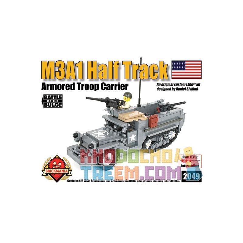 BRICKMANIA 2049 non Lego XE NỬA BÁNH XÍCH M3A1 bộ đồ chơi xếp lắp ráp ghép mô hình Military Army M3A1 HALF TRACK ARMORED TROOP CARRIER Quân Sự Bộ Đội 415 khối