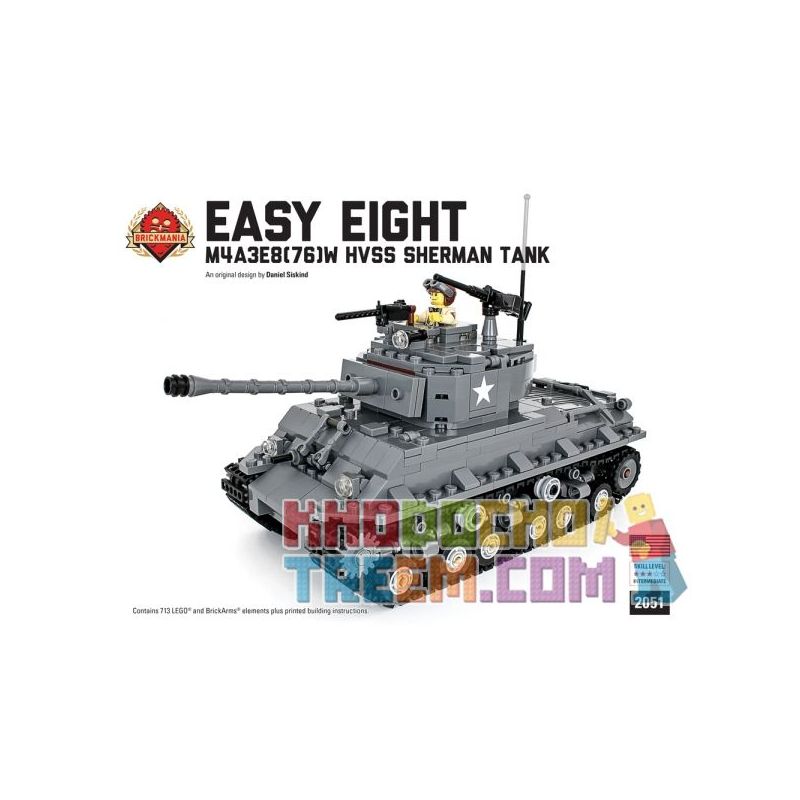 BRICKMANIA 2051 non Lego BỘ XE TĂNG SHERMAN EIGHT-M4A3E8 (76) W EASY bộ đồ chơi xếp lắp ráp ghép mô hình Military Army EASY EIGHT - M4A3E8(76)W SHERMAN TANK KIT Quân Sự Bộ Đội 713 khối