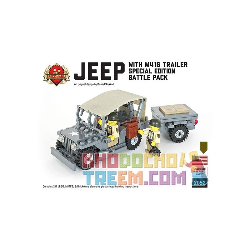 BRICKMANIA 2052 Xếp hình kiểu Lego MILITARY ARMY Jeep With M416 Trailer Jeep And M416 Trailer Xe Jeep Và M416 211 khối BRICKMANIA 2052 Xếp hình kiểu Lego MILITARY ARMY Jeep With M416 Trailer Jeep And M416 Trailer Xe Jeep Và M416 211 khối