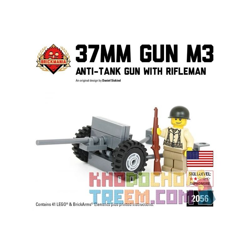 BRICKMANIA 2056 Xếp hình kiểu Lego MILITARY ARMY M3 37mm Anti-Tank Gun With US Rifleman Minifig M3 37mm Anti-tank Gun And U.S. Rifleman Súng Chống Tăng M3 37mm Và Súng Trường Hoa Kỳ 41 khối BRICKMANIA 2056 Xếp hình kiểu Lego MILITARY ARMY M3 37mm Anti-Tank Gun With US Rifleman Minifig M3 37mm Anti-tank Gun And U.S. Rifleman Súng Chống Tăng M3 37mm Và Súng Trường Hoa Kỳ 41 khối