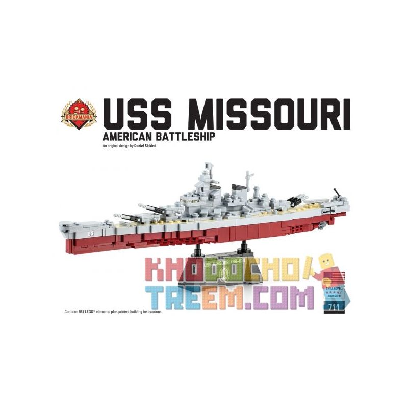 BRICKMANIA 711 non Lego USS MISSOURI. bộ đồ chơi xếp lắp ráp ghép mô hình Military Army Quân Sự Bộ Đội 445 khối