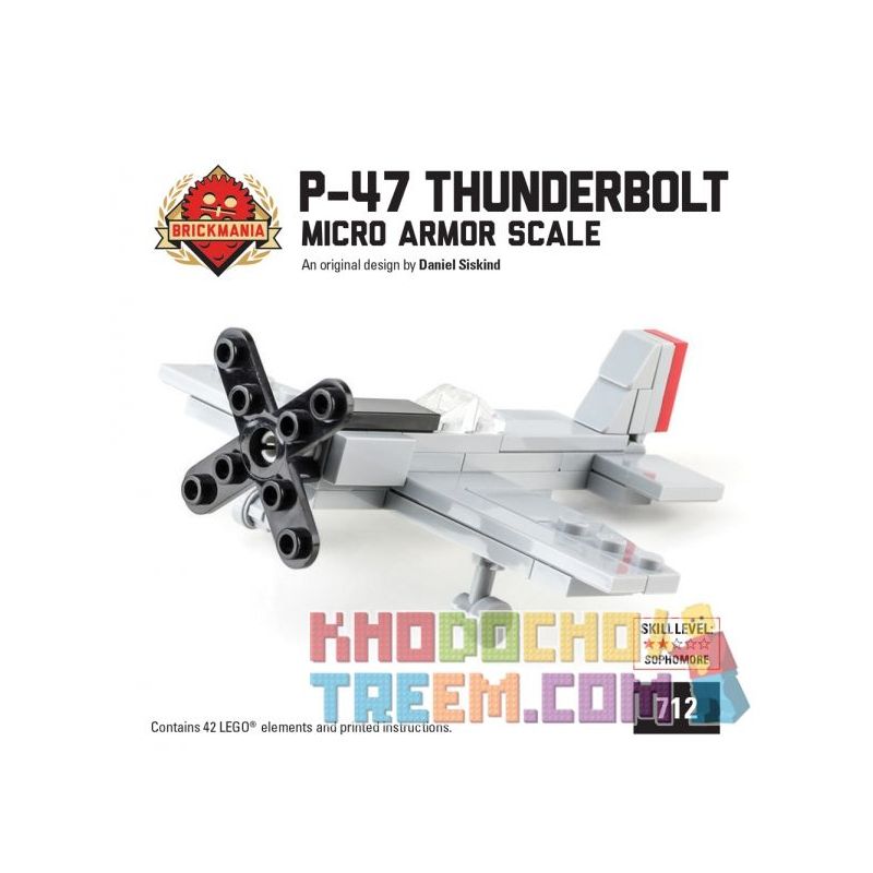 BRICKMANIA 712 non Lego MÁY BAY CHIẾN ĐẤU P-47 THUNDER bộ đồ chơi xếp lắp ráp ghép mô hình Military Army MINI-KIT P-47 THUNDERBOLT AMERICAN FIGHTER-BOMBER Quân Sự Bộ Đội 42 khối