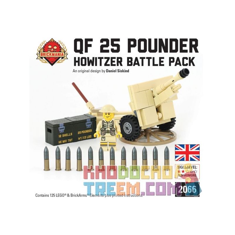 BRICKMANIA 2066 Xếp hình kiểu Lego MILITARY ARMY QF 25- Pounder Howitzer Battle Pack QF 25 Pound Howitzer Combat Pack Túi đựng Lựu Pháo QF 25 Pounder 125 khối BRICKMANIA 2066 Xếp hình kiểu Lego MILITARY ARMY QF 25- Pounder Howitzer Battle Pack QF 25 Pound Howitzer Combat Pack Túi đựng Lựu Pháo QF 25 Pounder 125 khối
