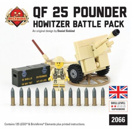 BRICKMANIA 2066 non  TÚI ĐỰNG LỰU PHÁO QF 25 POUNDER bộ đồ chơi xếp lắp ráp ghép mô hình Military Army QF 25- POUNDER HOWITZER BATTLE PACK Quân Sự Bộ Đội 125 khối