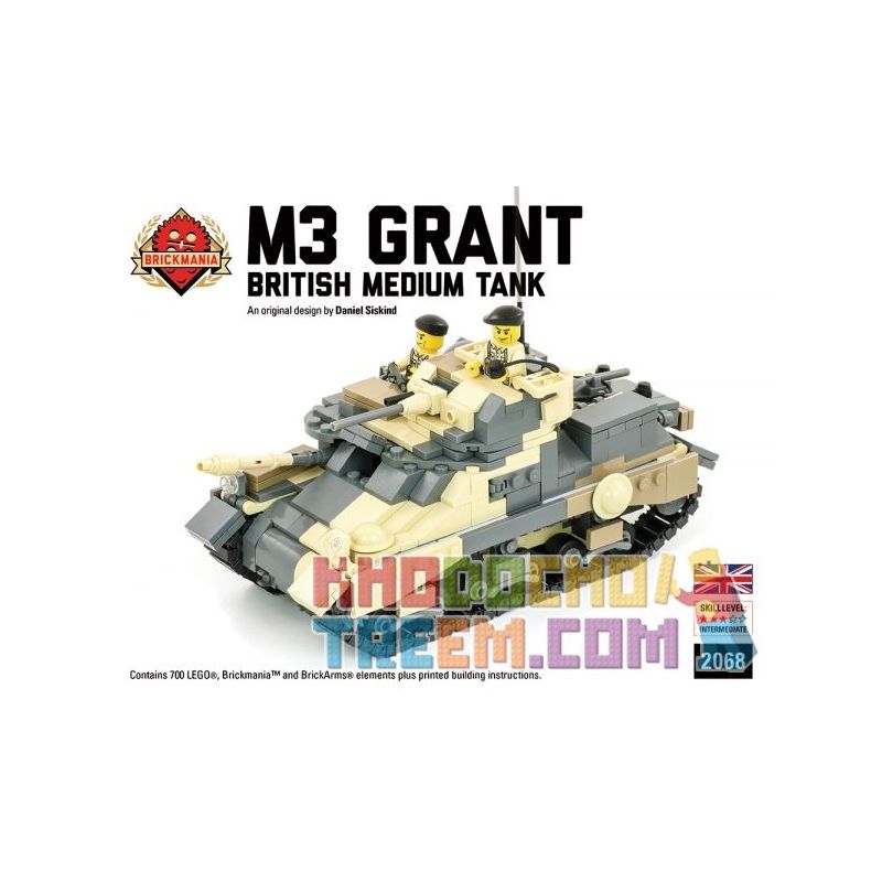 BRICKMANIA 2068 non Lego XE TĂNG HẠNG TRUNG M3 GRANT bộ đồ chơi xếp lắp ráp ghép mô hình Military Army M3 GRANT MEDIUM TANK Quân Sự Bộ Đội 700 khối