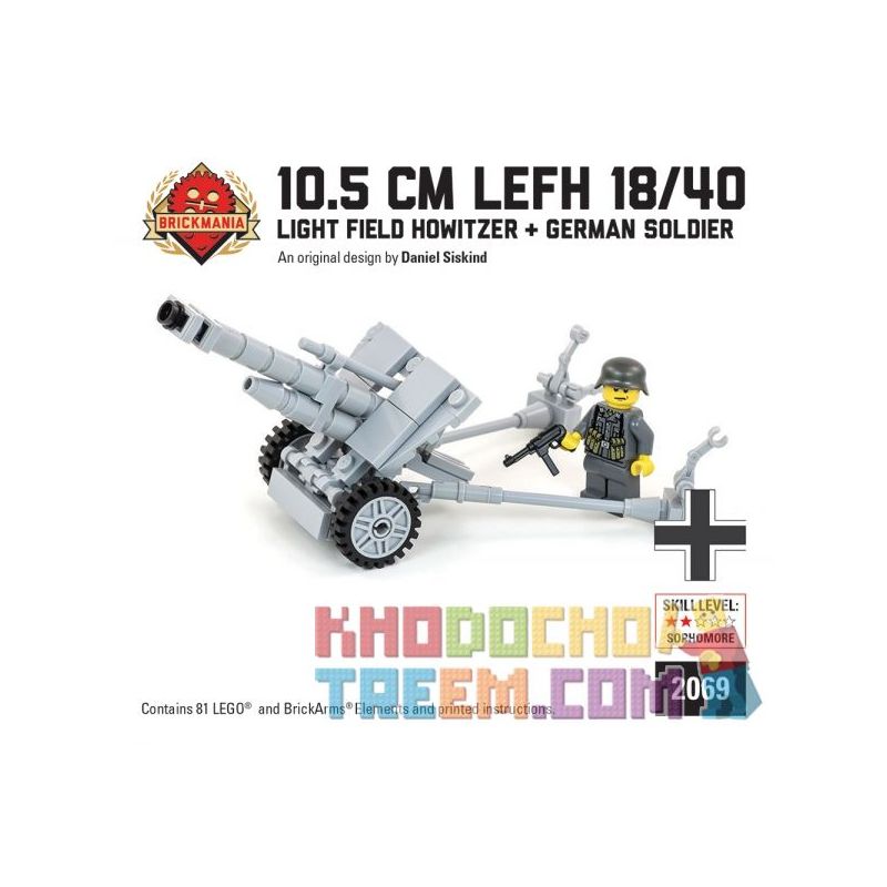 BRICKMANIA 2069 Xếp hình kiểu Lego MILITARY ARMY 10.5cm LeFH 18 40 Light Field Howitzer Lựu Pháo Trường ánh Sáng 10,5cm LeFH 18 40 81 khối BRICKMANIA 2069 Xếp hình kiểu Lego MILITARY ARMY 10.5cm LeFH 18 40 Light Field Howitzer Lựu Pháo Trường ánh Sáng 10,5cm LeFH 18 40 81 khối