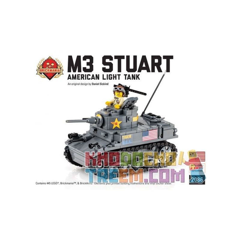 BRICKMANIA 2086 non Lego TĂNG HẠNG NHẸ M3 STUART bộ đồ chơi xếp lắp ráp ghép mô hình Military Army M3 STUART LIGHT TANK Quân Sự Bộ Đội 445 khối