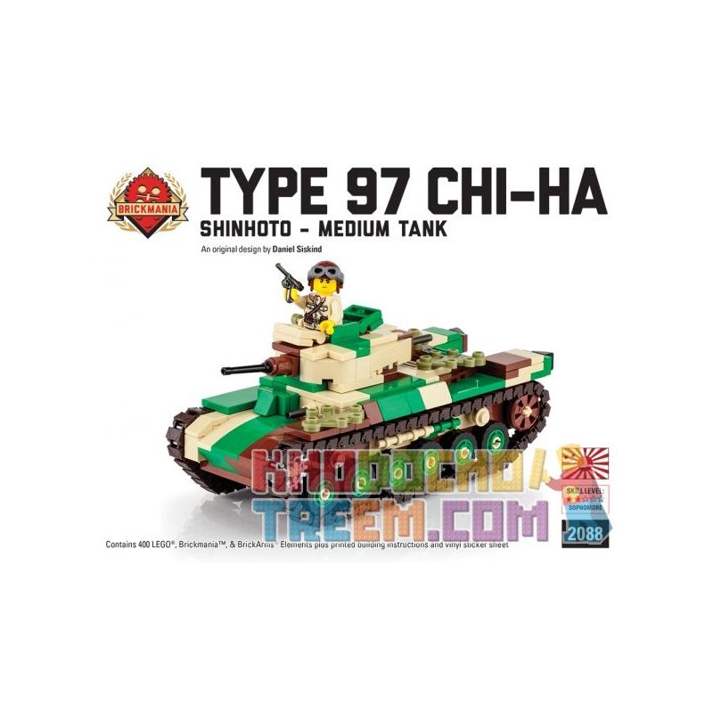 BRICKMANIA 2088 non Lego TĂNG HẠNG TRUNG TYPE 97 CHI-HA-TĂNG NHẬT BẢN bộ đồ chơi xếp lắp ráp ghép mô hình Military Army TYPE 97 SHINHOTO CHI-HA JAPANESE MEDIUM TANK Quân Sự Bộ Đội 400 khối
