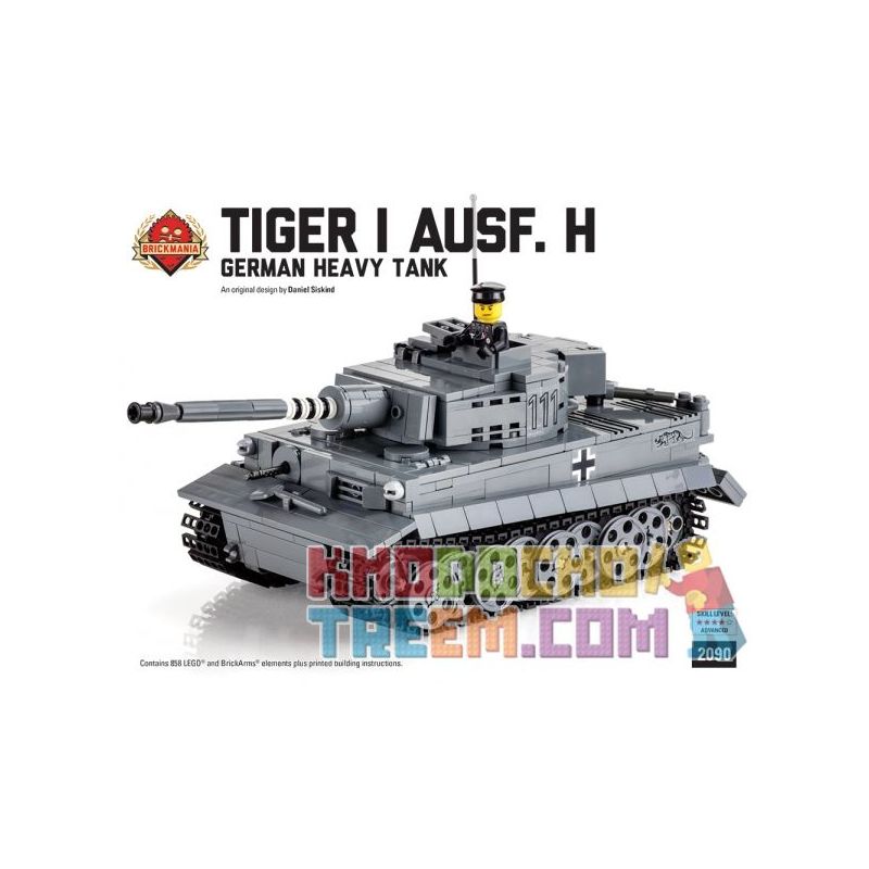 BRICKMANIA 2090 non Lego XE TĂNG TIGER LOẠI H bộ đồ chơi xếp lắp ráp ghép mô hình Military Army TIGER AUSF H – GERMAN HEAVY TANK Quân Sự Bộ Đội 858 khối