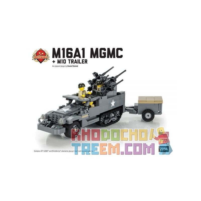 BRICKMANIA 2094 non Lego TRAILER M16A1 MGMC + M10 bộ đồ chơi xếp lắp ráp ghép mô hình Military Army M16A1 MGMC + M10 TRAILER Quân Sự Bộ Đội 477 khối