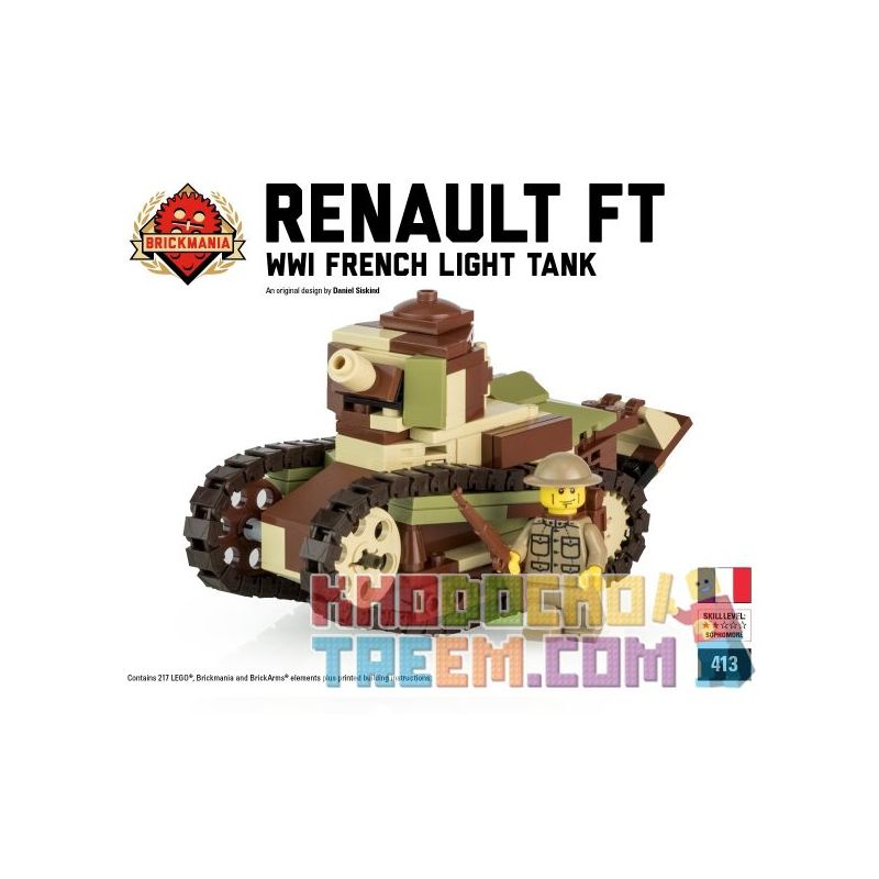 BRICKMANIA 413 Xếp hình kiểu Lego MILITARY ARMY Renault FT - French Light Tank Renault FT-17-French Light Tank Xe Tăng Hạng Nhẹ Renault FT-17-Pháp 217 khối BRICKMANIA 413 Xếp hình kiểu Lego MILITARY ARMY Renault FT - French Light Tank Renault FT-17-French Light Tank Xe Tăng Hạng Nhẹ Renault FT-17-Pháp 217 khối