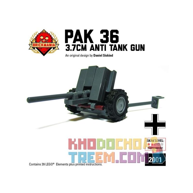 BRICKMANIA 2001 Xếp hình kiểu Lego MILITARY ARMY PaK 36 3.7cm Anti-tank Gun Súng Chống Tăng PaK 36 3,7cm 39 khối BRICKMANIA 2001 Xếp hình kiểu Lego MILITARY ARMY PaK 36 3.7cm Anti-tank Gun Súng Chống Tăng PaK 36 3,7cm 39 khối