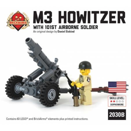 BRICKMANIA 2030BP non  LỰU PHÁO M3 105MM VÀ BINH LÍNH SƯ ĐOÀN DÙ 101 bộ đồ chơi xếp lắp ráp ghép mô hình Military Army M3 105MM HOWITZER WITH 101ST AIRBORNE SOLDIER Quân Sự Bộ Đội 63 khối