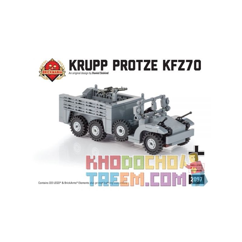 BRICKMANIA 2097 non Lego KRUPP PROTZE (KFZ 70) bộ đồ chơi xếp lắp ráp ghép mô hình Military Army Quân Sự Bộ Đội 222 khối