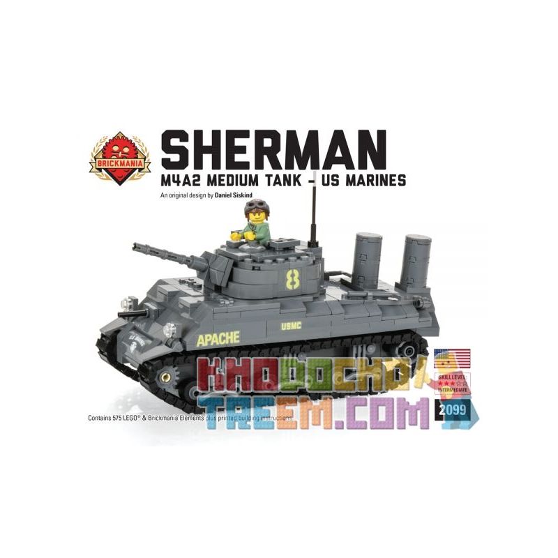 BRICKMANIA 2099 Xếp hình kiểu Lego MILITARY ARMY M4A2 Sherman (USMC) M4A2 Sherman Tank (USMC) Xe Tăng M4A2 Sherman (USMC) 575 khối BRICKMANIA 2099 Xếp hình kiểu Lego MILITARY ARMY M4A2 Sherman (USMC) M4A2 Sherman Tank (USMC) Xe Tăng M4A2 Sherman (USMC) 575 khối