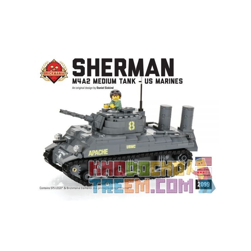 BRICKMANIA 2099 non Lego XE TĂNG M4A2 SHERMAN (USMC) bộ đồ chơi xếp lắp ráp ghép mô hình Military Army Quân Sự Bộ Đội 575 khối