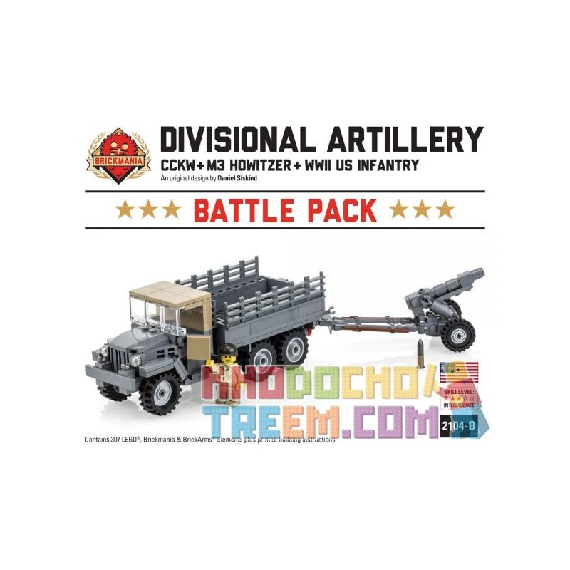 BRICKMANIA 2104-B non Lego GÓI CHIẾN ĐẤU PHÁO BINH bộ đồ chơi xếp lắp ráp ghép mô hình Military Army DIVISIONAL ARTILLERY BATTLE PACK Quân Sự Bộ Đội 307 khối