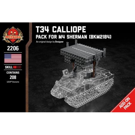 BRICKMANIA 2206 non  T34 ORGAN MULTI-TUBE ROCKET GÓI BỔ SUNG XE TĂNG M4 SHERMAN bộ đồ chơi xếp lắp ráp ghép mô hình Military Army T34 CALLIOPE - PACK FOR M4 SHERMAN Quân Sự Bộ Đội 208 khối