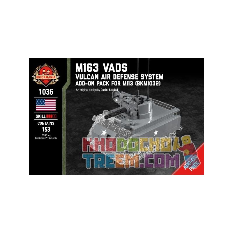 BRICKMANIA 1036 non Lego GÓI TĂNG CƯỜNG M163 VADS-M113 bộ đồ chơi xếp lắp ráp ghép mô hình Military Army M163 VADS - VULCAN AIR DEFENSE SYSTEM PACK FOR M113 Quân Sự Bộ Đội 153 khối