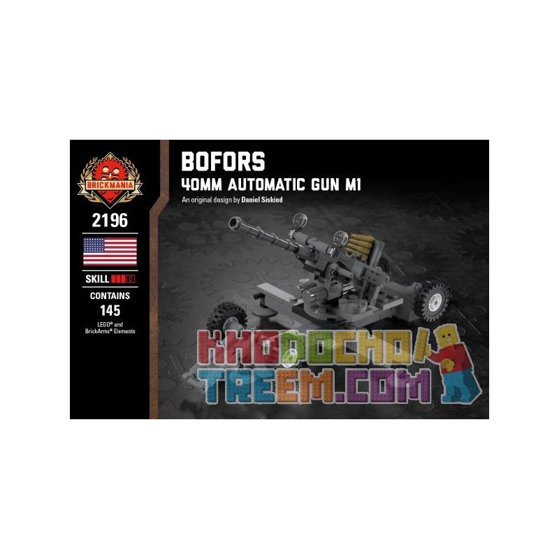 BRICKMANIA 2196 Xếp hình kiểu Lego MILITARY ARMY Bofors - 40mm Automatic Gun M1 Bofors 40mm Anti-aircraft Gun Súng Phòng Không Bofors 40mm 145 khối BRICKMANIA 2196 Xếp hình kiểu Lego MILITARY ARMY Bofors - 40mm Automatic Gun M1 Bofors 40mm Anti-aircraft Gun Súng Phòng Không Bofors 40mm 145 khối