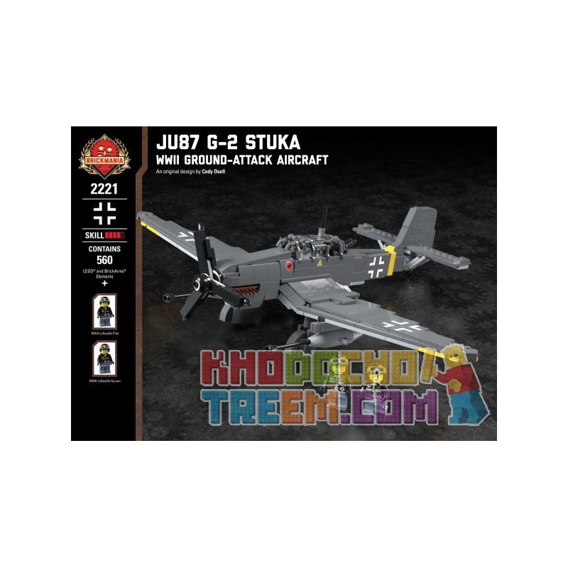 BRICKMANIA 2221 non Lego MÁY BAY CHIẾN ĐẤU TẤN CÔNG MẶT ĐẤT JU87 G-2 STUKA-THẾ II bộ đồ chơi xếp lắp ráp ghép mô hình Military Army JU87 G-2 STUKA WWII GROUND-ATTACK AIRCRAFT Quân Sự Bộ Đội 560 khối