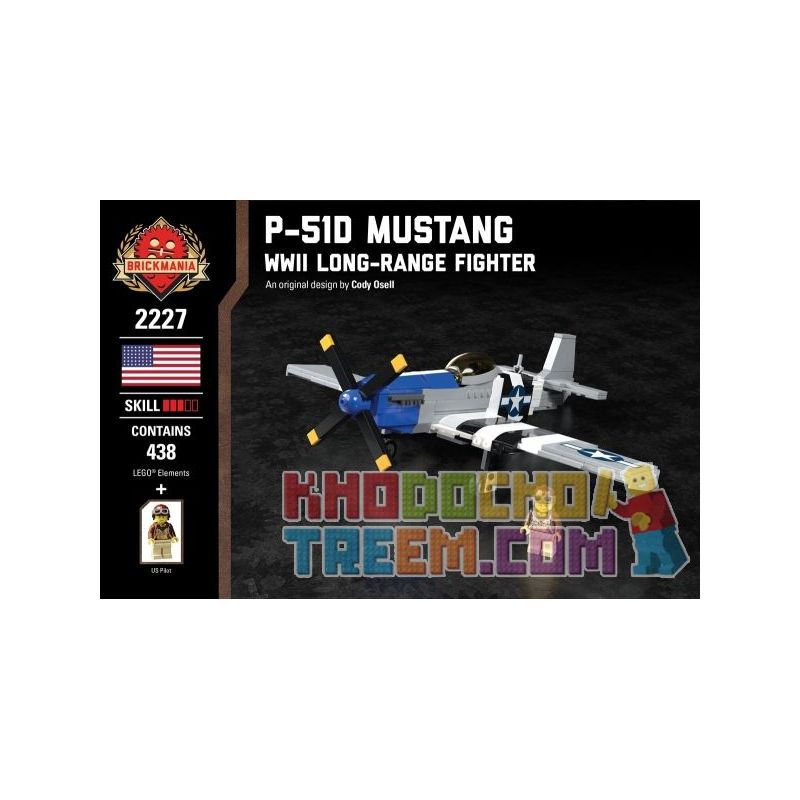 BRICKMANIA 2227 non Lego MÁY BAY CHIẾN ĐẤU P-51D MUSTANG bộ đồ chơi xếp lắp ráp ghép mô hình Military Army P-51D MUSTANG LONG-RANGE FIGHTER Quân Sự Bộ Đội 438 khối