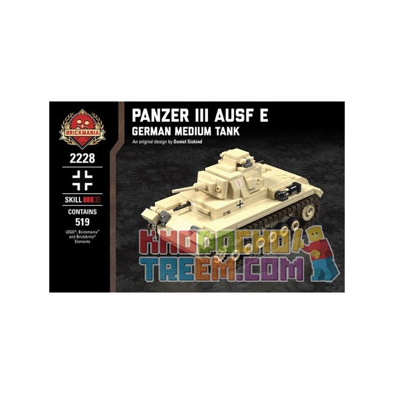 BRICKMANIA 2228 non Lego XE TĂNG HẠNG III E-XE TRUNG CỦA ĐỨC bộ đồ chơi xếp lắp ráp ghép mô hình Military Army PANZER III AUSF. - GERMAN MEDIUM TANK Quân Sự Bộ Đội 519 khối