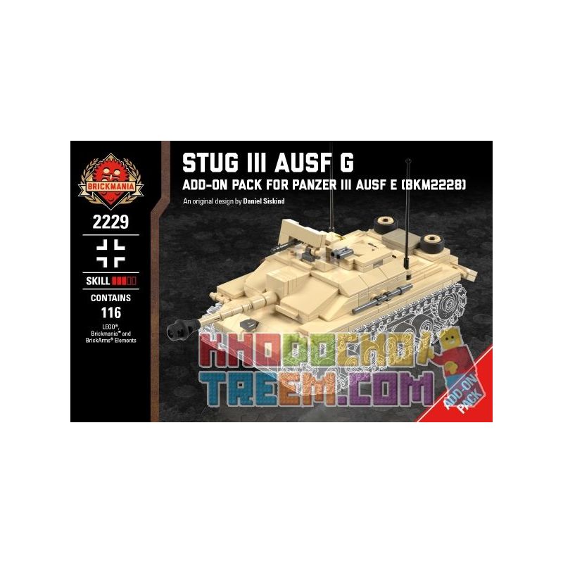 BRICKMANIA 2229 non Lego SÚNG TẤN CÔNG SỐ 3 bộ đồ chơi xếp lắp ráp ghép mô hình Military Army STUG III AUSF - ADD-ON PACK FOR PANZER Quân Sự Bộ Đội 116 khối