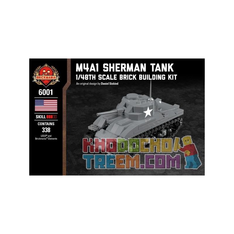 BRICKMANIA 6001 non Lego BỘ CHẾ TẠO M4A1 SHERMAN TANK-1 48 bộ đồ chơi xếp lắp ráp ghép mô hình Military Army M4A1 SHERMAN TANK - 1/48TH SCALE BRICK BUILDING KIT Quân Sự Bộ Đội 338 khối