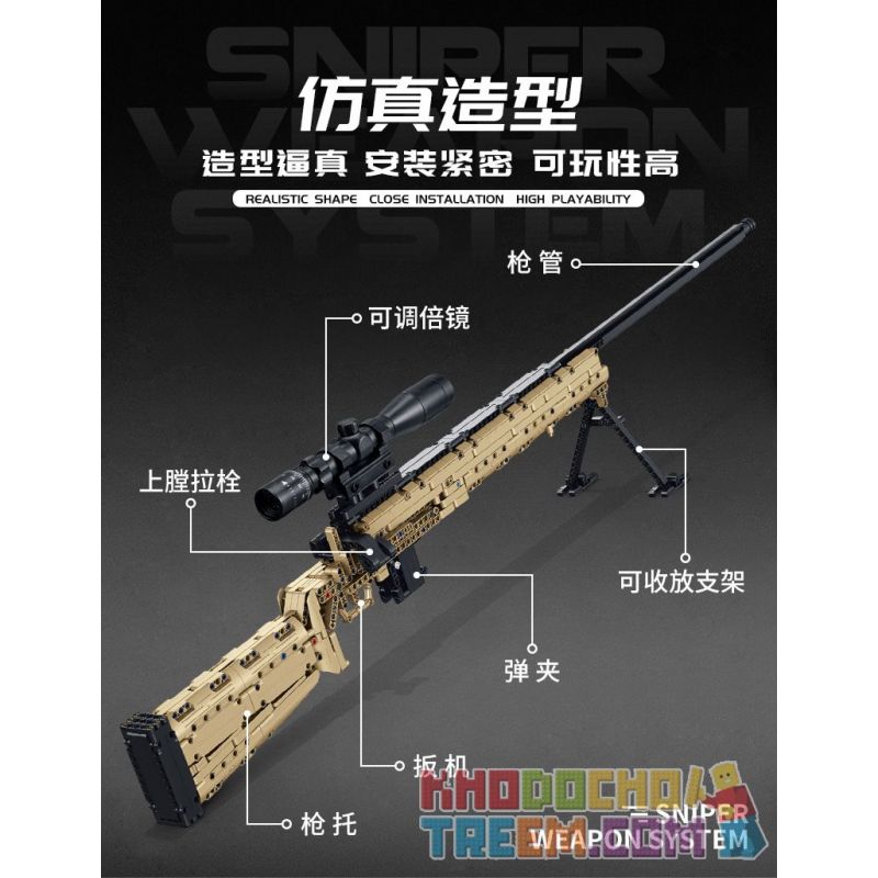 PanlosBrick 670002 Panlos Brick 670002 non  SÚNG TRƯỜNG M24 bộ đồ chơi xếp lắp ráp ghép mô hình Military Army SNIPER RIFLE Quân Sự Bộ Đội 1086 khối