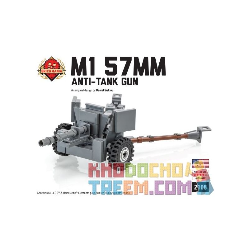 BRICKMANIA 2108 non Lego SÚNG CHỐNG TĂNG M1 57MM bộ đồ chơi xếp lắp ráp ghép mô hình Military Army M1 57MM ANTI-TANK GUN Quân Sự Bộ Đội 69 khối