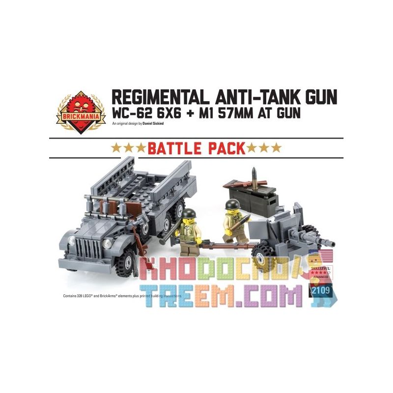 BRICKMANIA 2109 non Lego GÓI SÚNG CHỐNG TĂNG BỘ BINH bộ đồ chơi xếp lắp ráp ghép mô hình Military Army REGIMENTAL ANTI-TANK GUN BATTLE PACK Quân Sự Bộ Đội 328 khối