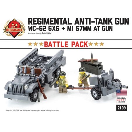 BRICKMANIA 2109 non  GÓI SÚNG CHỐNG TĂNG BỘ BINH bộ đồ chơi xếp lắp ráp ghép mô hình Military Army REGIMENTAL ANTI-TANK GUN BATTLE PACK Quân Sự Bộ Đội 328 khối