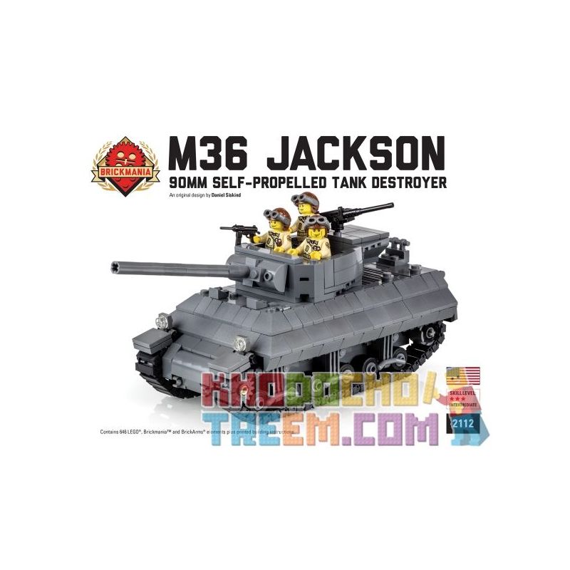 BRICKMANIA 2112 non Lego PHÁO CHỐNG TĂNG TỰ HÀNH M36 JACKSON 90MM bộ đồ chơi xếp lắp ráp ghép mô hình Military Army M36 JACKSON 90MM SELF-PROPELLED TANK DESTROYER Quân Sự Bộ Đội 647 khối