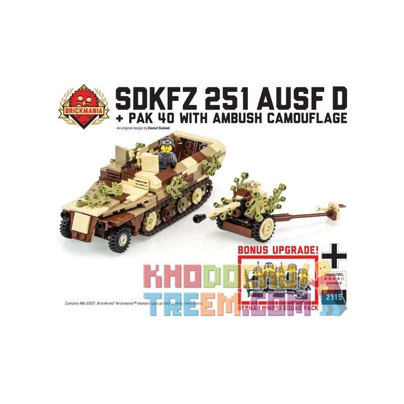 BRICKMANIA 2115 Xếp hình kiểu Lego MILITARY ARMY SdKfz 251 Ausf D & Pak 40 With Ambush Camouflage + Squad Pack SDKFZ 251 Half Lucks D-Type And PAK 41 Anti-Tank Canada Available Camouflage + Pad Xe Nửa BRICKMANIA 2115 Xếp hình kiểu Lego MILITARY ARMY SdKfz 251 Ausf D & Pak 40 With Ambush Camouflage + Squad Pack SDKFZ 251 Half Lucks D-Type And PAK 41 Anti-Tank Canada Available Camouflage + Pad Xe Nửa