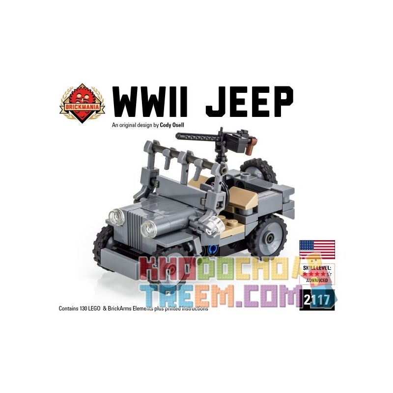 BRICKMANIA 2117 non Lego XE JEEP THỜI THẾ CHIẾN II (PHIÊN BẢN 2016) bộ đồ chơi xếp lắp ráp ghép mô hình Military Army WWII JEEP (2016 EDITION) Quân Sự Bộ Đội 130 khối