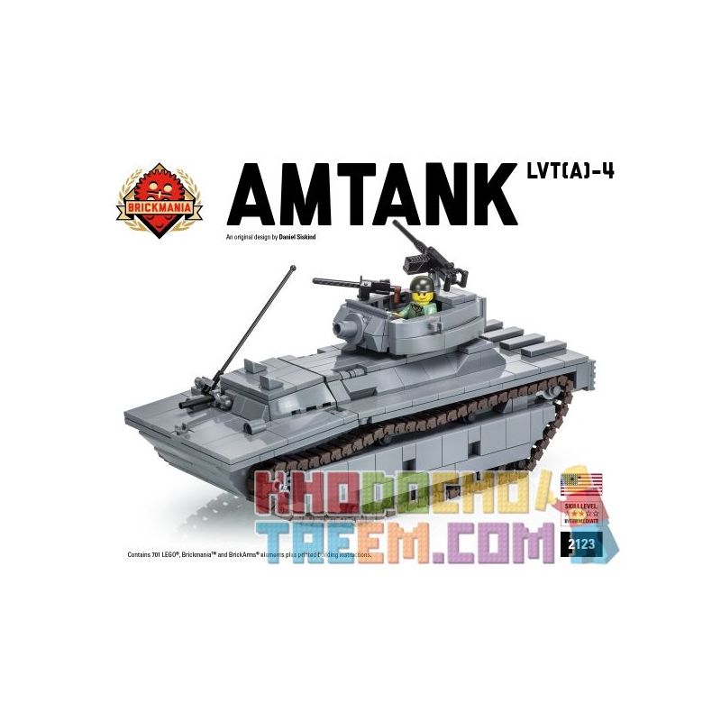 BRICKMANIA 2123 non Lego AMTANK LVT (A) -4 XE HẠ CÁNH THEO DÕI bộ đồ chơi xếp lắp ráp ghép mô hình Military Army AMTANK LVT(A)-4 Quân Sự Bộ Đội 701 khối