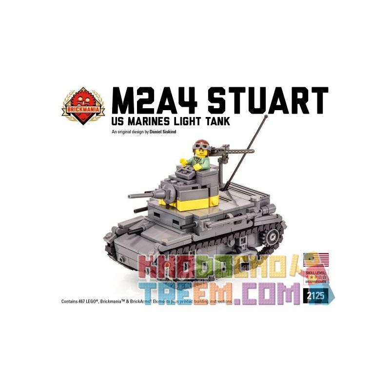 BRICKMANIA 2125 non Lego XE TĂNG HẠNG NHẸ M2A4 STUART CỦA HẢI QUÂN HOA KỲ bộ đồ chơi xếp lắp ráp ghép mô hình Military Army M2A4 “STUART” US MARINES LIGHT TANK  Quân Sự Bộ Đội 467 khối