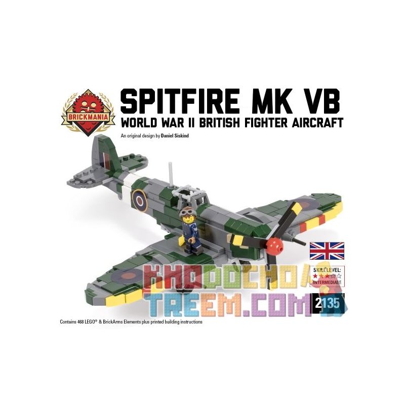 BRICKMANIA 2135 Xếp hình kiểu Lego MILITARY ARMY Spitfire Mk Vb Fire Fighter MK VB 468 khối BRICKMANIA 2135 Xếp hình kiểu Lego MILITARY ARMY Spitfire Mk Vb Fire Fighter MK VB 468 khối