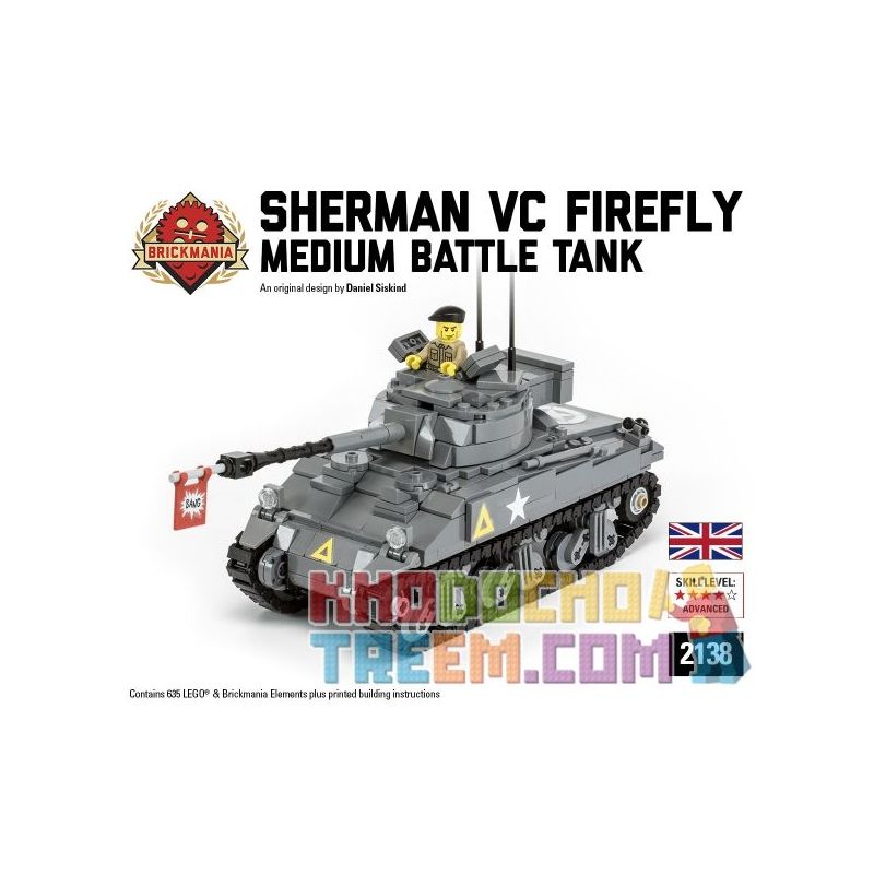 BRICKMANIA 2138 non Lego SHERMAN FIREFLY VC. bộ đồ chơi xếp lắp ráp ghép mô hình Military Army Quân Sự Bộ Đội 635 khối