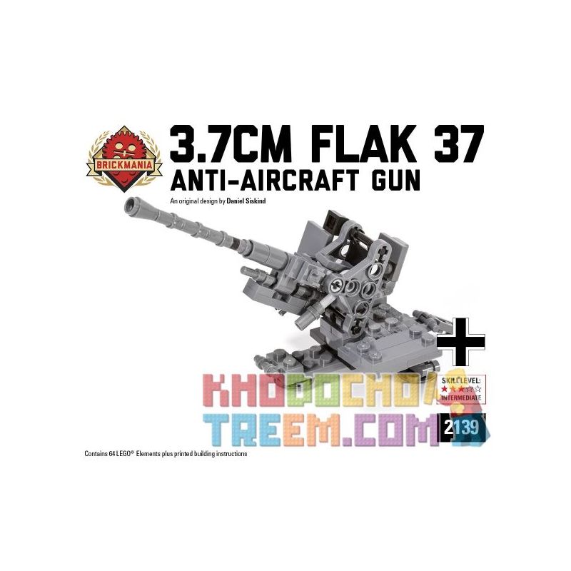 BRICKMANIA 2139 Xếp hình kiểu Lego MILITARY ARMY 3.7cm Flak 37 37-style 3.7cm Anti-air Gun Pháo Phòng Không Kiểu 37 3,7cm 64 khối BRICKMANIA 2139 Xếp hình kiểu Lego MILITARY ARMY 3.7cm Flak 37 37-style 3.7cm Anti-air Gun Pháo Phòng Không Kiểu 37 3,7cm 64 khối