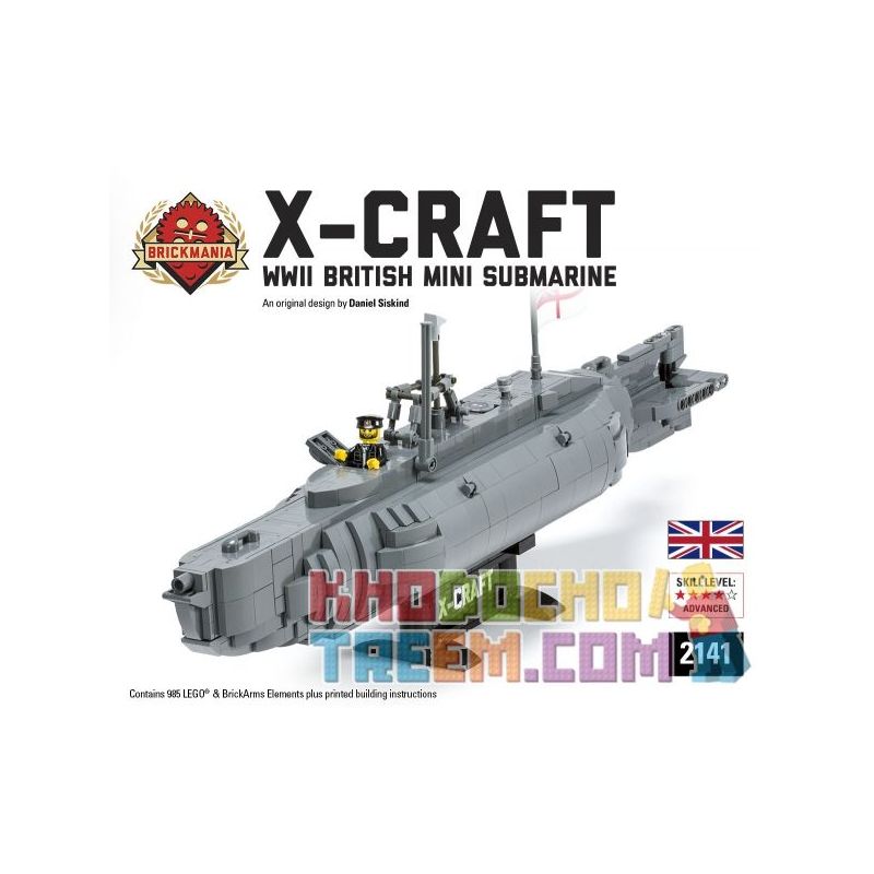 BRICKMANIA 2141 Xếp hình kiểu Lego MILITARY ARMY X-Craft British Minisub X-craft British Small Submarine Tàu Ngầm Nhỏ X-Craft Của Anh 985 khối BRICKMANIA 2141 Xếp hình kiểu Lego MILITARY ARMY X-Craft British Minisub X-craft British Small Submarine Tàu Ngầm Nhỏ X-Craft Của Anh 985 khối