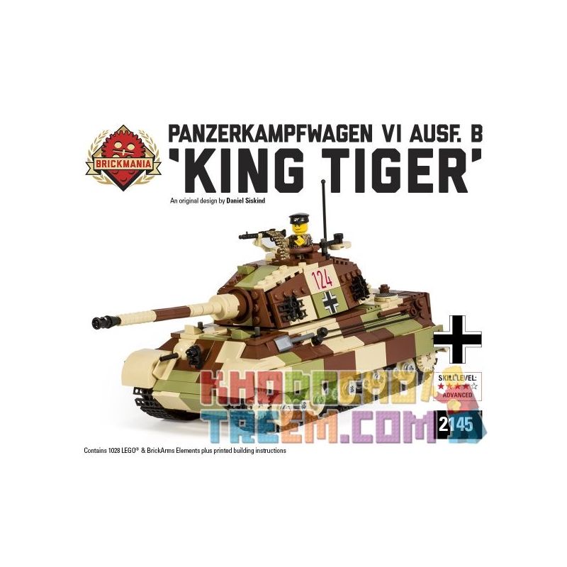 BRICKMANIA 2145 non Lego XE TĂNG SỐ 6 TIGER KING bộ đồ chơi xếp lắp ráp ghép mô hình Military Army PZKFZ VI KING TIGER Quân Sự Bộ Đội 1028 khối