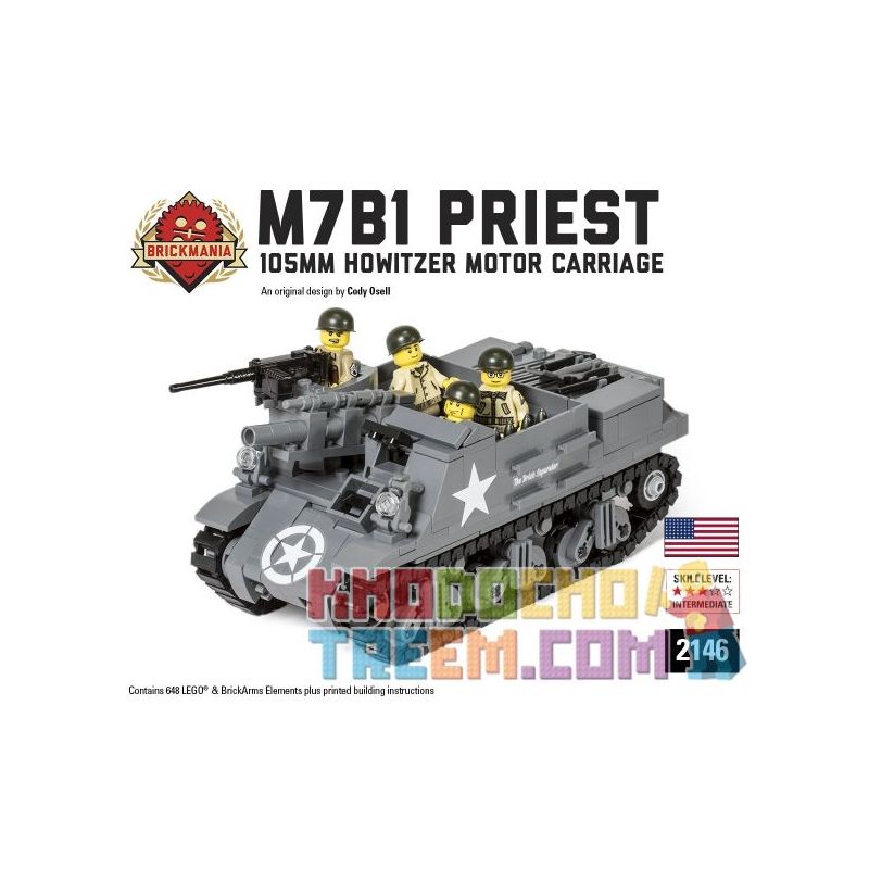 BRICKMANIA 2146 Xếp hình kiểu Lego MILITARY ARMY M7B1 Priest - 105mm Howitzer Motor Carriage M7B1 Pastor - 105mm Grenade Cannon Xe Lựu Pháo M7B1-105mm 648 khối BRICKMANIA 2146 Xếp hình kiểu Lego MILITARY ARMY M7B1 Priest - 105mm Howitzer Motor Carriage M7B1 Pastor - 105mm Grenade Cannon Xe Lựu Pháo M7B1-105mm 648 khối