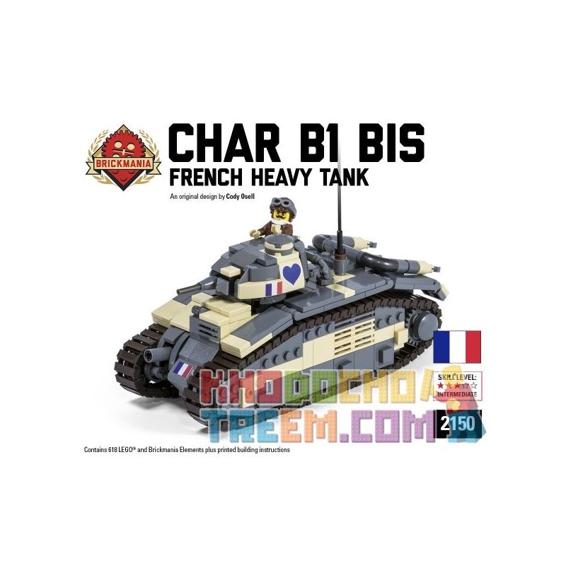 BRICKMANIA 2150 Xếp hình kiểu Lego MILITARY ARMY Char B1 Bis B1 Heavy Tank Xe Tăng Hạng Nặng B1 618 khối BRICKMANIA 2150 Xếp hình kiểu Lego MILITARY ARMY Char B1 Bis B1 Heavy Tank Xe Tăng Hạng Nặng B1 618 khối