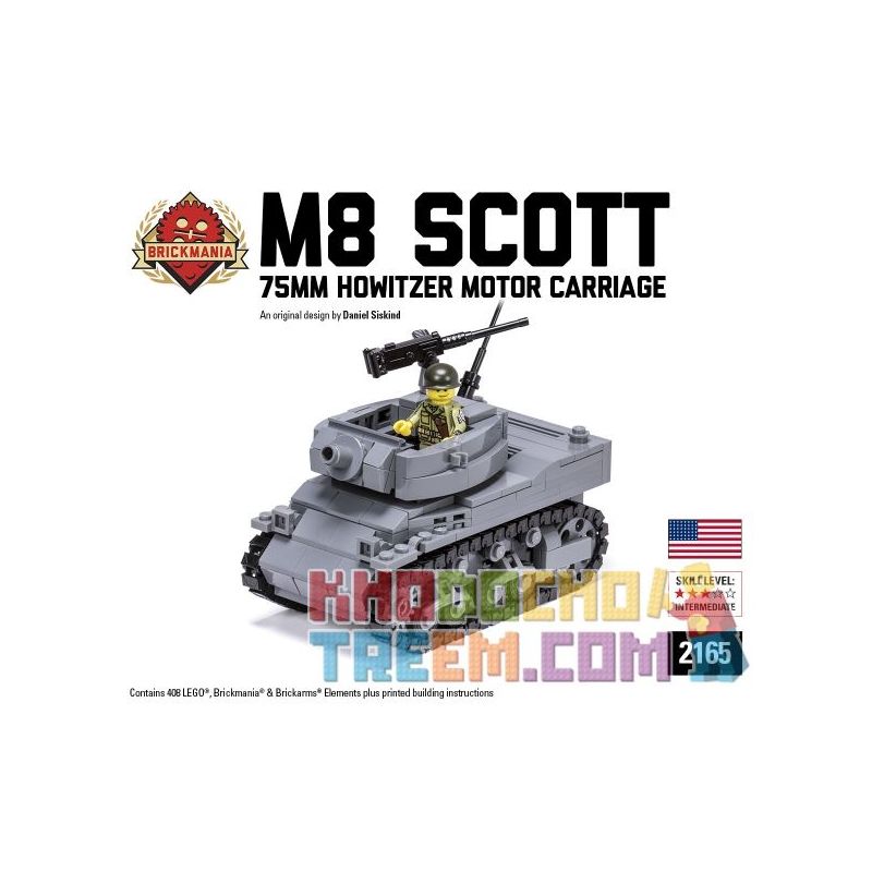 BRICKMANIA 2165 non Lego XE LỰU PHÁO M8 SCOTT-75MM bộ đồ chơi xếp lắp ráp ghép mô hình Military Army M8 SCOTT - 75MM HOWITZER MOTOR CARRIAGE Quân Sự Bộ Đội 408 khối