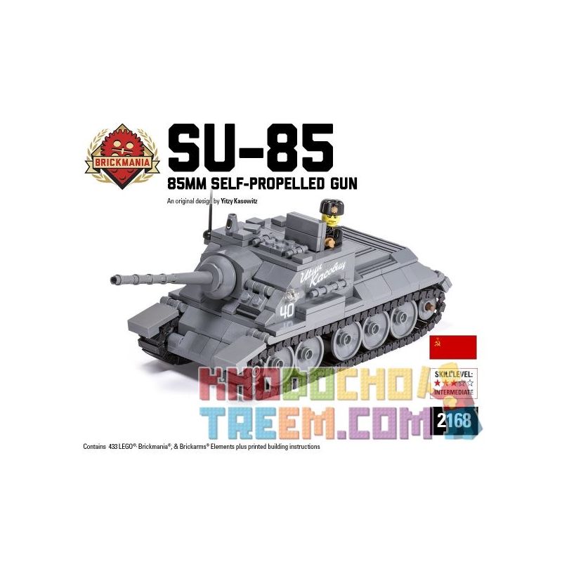 BRICKMANIA 2168 Xếp hình kiểu Lego MILITARY ARMY SU-85 85mm Self-Propelled Gun SU-85 85MM Self-organizer Pháo Tự Hành 85mm SU-85 433 khối BRICKMANIA 2168 Xếp hình kiểu Lego MILITARY ARMY SU-85 85mm Self-Propelled Gun SU-85 85MM Self-organizer Pháo Tự Hành 85mm SU-85 433 khối