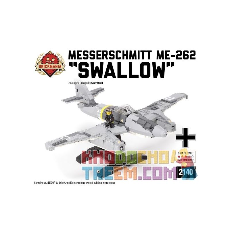 BRICKMANIA 2140 Xếp hình kiểu Lego MILITARY ARMY Messerschmitt Me-262 Swallow MEsse Schmidt ME-262 "Yan" 662 khối BRICKMANIA 2140 Xếp hình kiểu Lego MILITARY ARMY Messerschmitt Me-262 Swallow MEsse Schmidt ME-262 "Yan" 662 khối